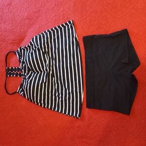 Like NEW Kona Sol two piece tank bikini swimsuit boy shorts black white Tankini